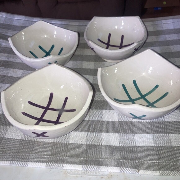 Serghini Safi Moroccan Tic Tac Toe Handmade Pottery Set Of 4 Bowls SIgned - Picture 1 of 5